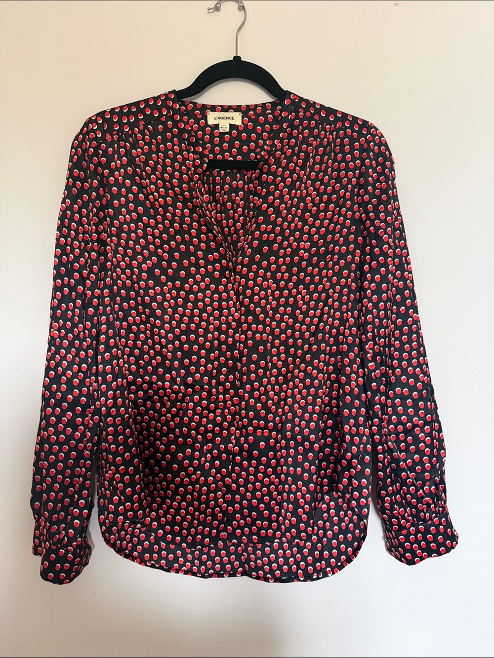 L'AGENCE Black Blouse with Red Spot Print